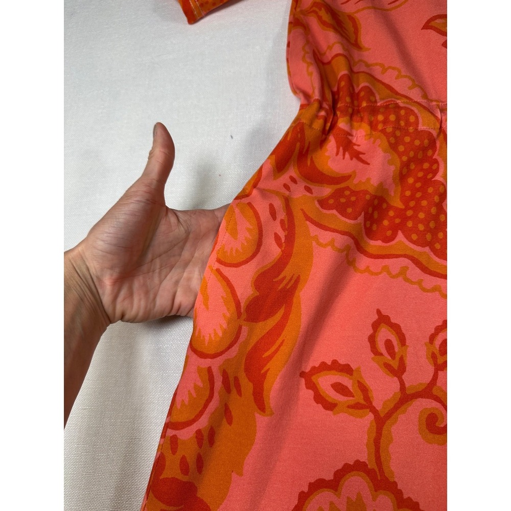 Spartina 449 Womens XS Pink Orange Floral Cotton Maxi Dress Drawstring Pocket - Picture 5 of 9